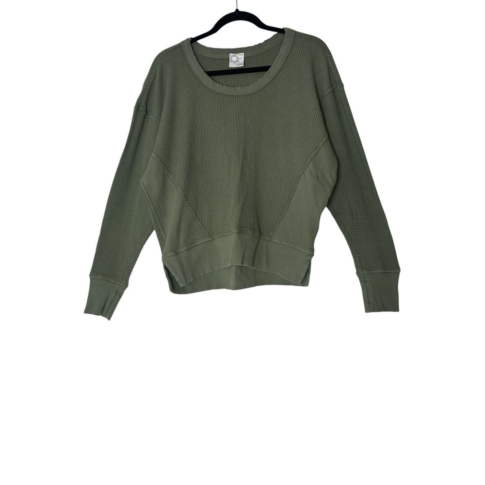 Offline By Aerie Top Women's XS Long Sleeve Waffle Olive Green Oversized Stretch